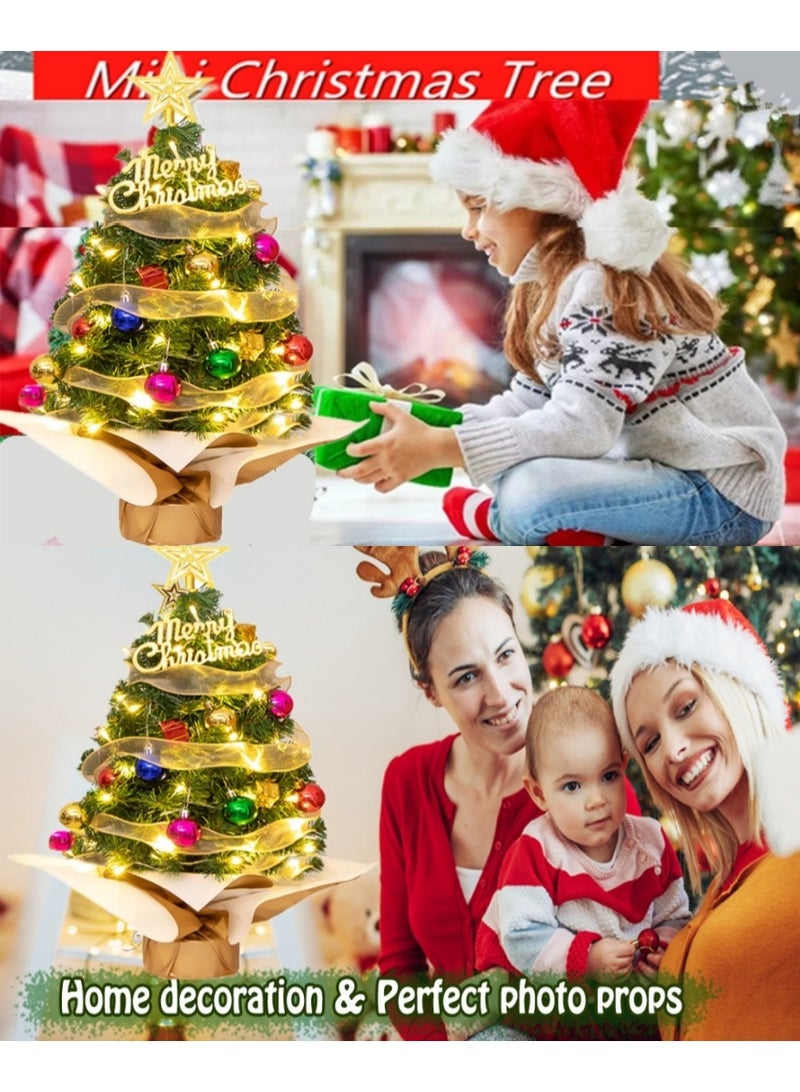 شجرة عيد الميلاد الصغيرة مع الأضواء، شجرة عيد الميلاد الاصطناعية 60 سم مع زينة على سطح الطاولة - Image 5