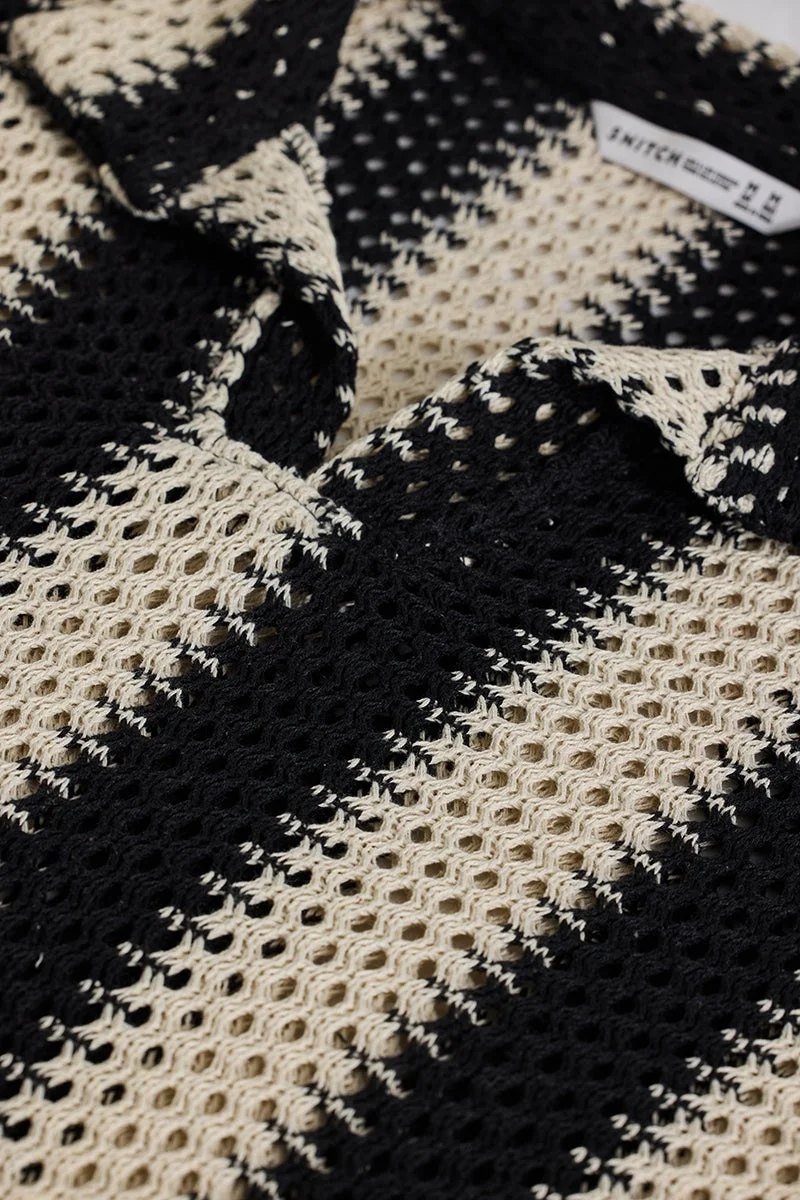 سنيتش Jet Black Striped Half Sleeve Boxy T-Shirt