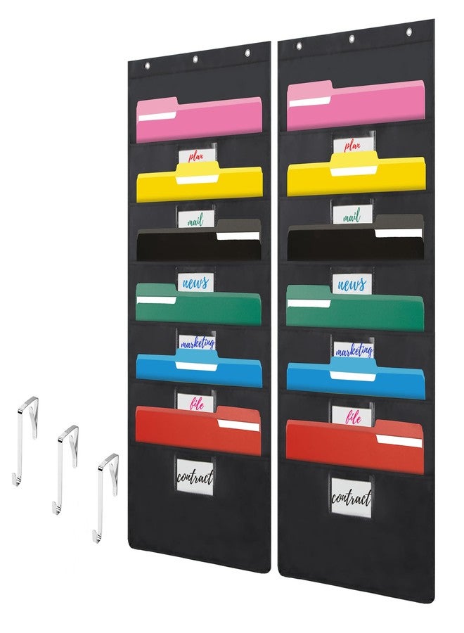 YNXPTBNC Black Hanging Wall File Organizer with 6 Pockets,2 Packs Wall Hanging File Folder Organizer,Over the Door Storage Pocket Chart with 3 Metal Hangers, Space Saver for Office and Classroom - Image 1
