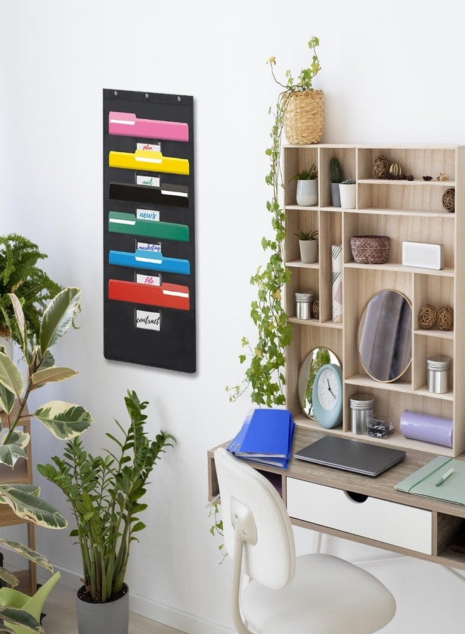YNXPTBNC Black Hanging Wall File Organizer with 6 Pockets,2 Packs Wall Hanging File Folder Organizer,Over the Door Storage Pocket Chart with 3 Metal Hangers, Space Saver for Office and Classroom - Image 5