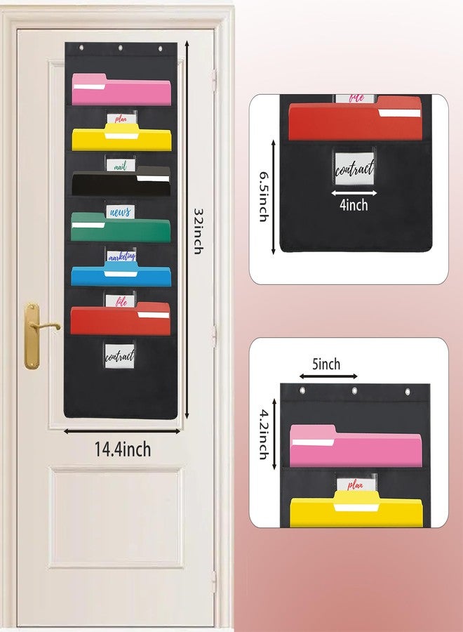 YNXPTBNC Black Hanging Wall File Organizer with 6 Pockets,2 Packs Wall Hanging File Folder Organizer,Over the Door Storage Pocket Chart with 3 Metal Hangers, Space Saver for Office and Classroom - Image 2