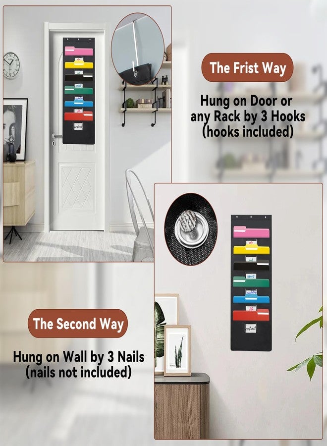 YNXPTBNC Black Hanging Wall File Organizer with 6 Pockets,2 Packs Wall Hanging File Folder Organizer,Over the Door Storage Pocket Chart with 3 Metal Hangers, Space Saver for Office and Classroom - Image 4