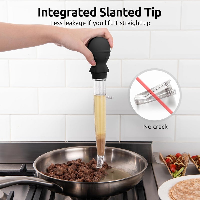 UTaste 1.5oz Angled Turkey Baster - 228.2ºF Heat Resistant Food Grade Tritan and Silicone Large Octopus Bulb Baster Set with Cleaning Brush for Cooking Basting Meat Poultry Beef Chicken (Black) - Image 4