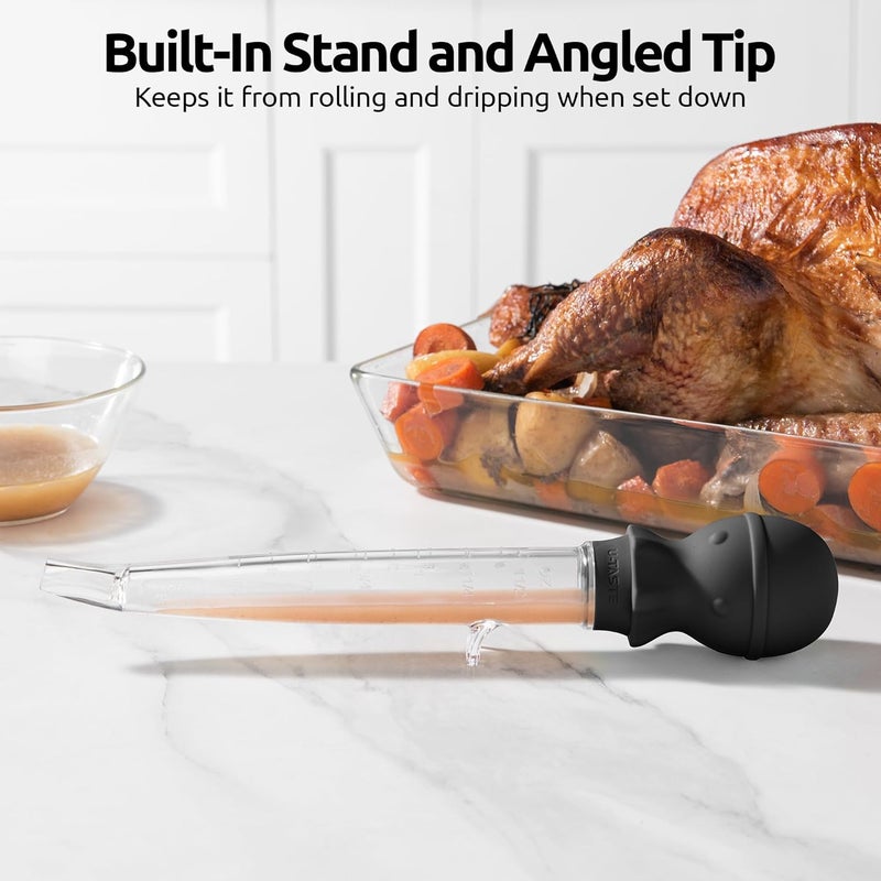 UTaste 1.5oz Angled Turkey Baster - 228.2ºF Heat Resistant Food Grade Tritan and Silicone Large Octopus Bulb Baster Set with Cleaning Brush for Cooking Basting Meat Poultry Beef Chicken (Black) - Image 3