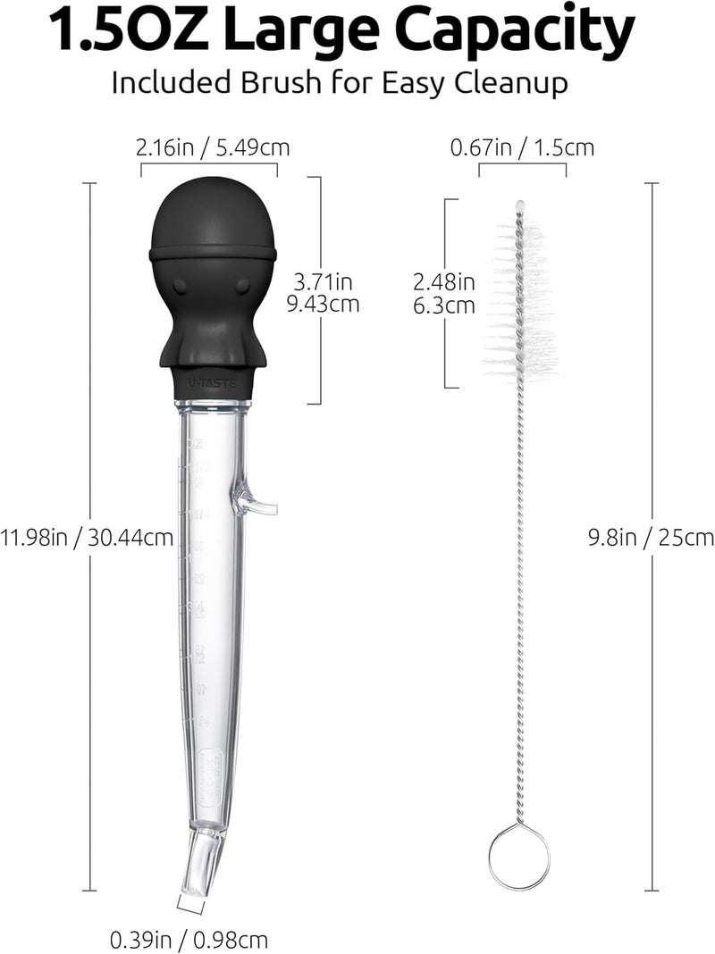 UTaste 1.5oz Angled Turkey Baster - 228.2ºF Heat Resistant Food Grade Tritan and Silicone Large Octopus Bulb Baster Set with Cleaning Brush for Cooking Basting Meat Poultry Beef Chicken (Black) - Image 1