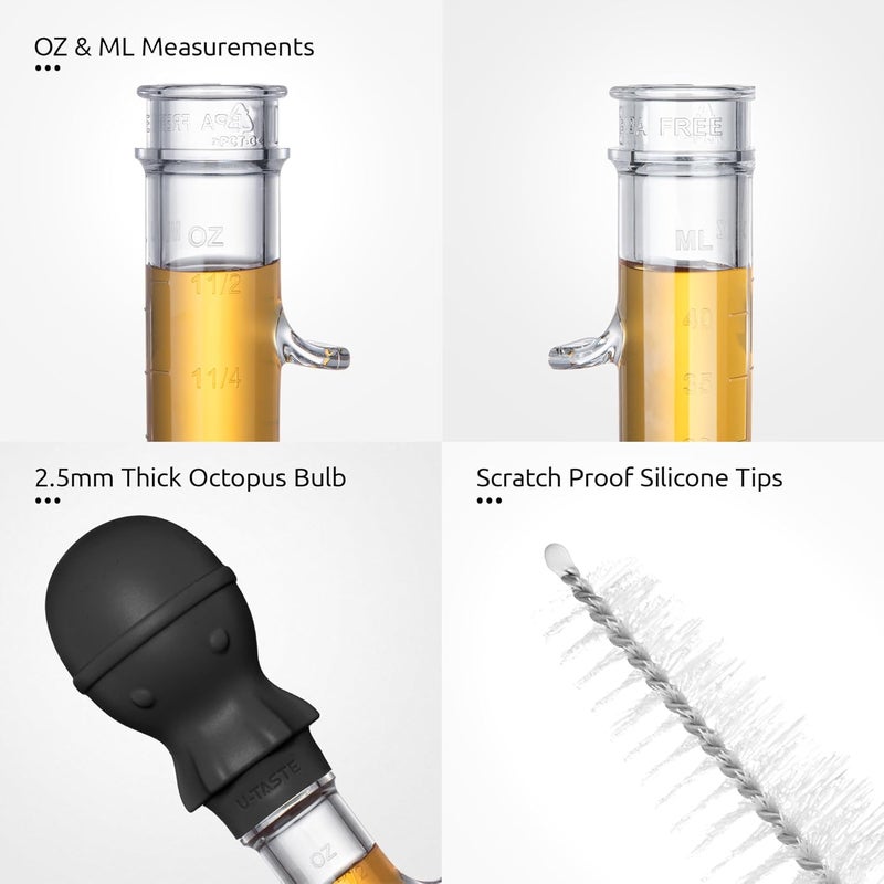 UTaste 1.5oz Angled Turkey Baster - 228.2ºF Heat Resistant Food Grade Tritan and Silicone Large Octopus Bulb Baster Set with Cleaning Brush for Cooking Basting Meat Poultry Beef Chicken (Black) - Image 5