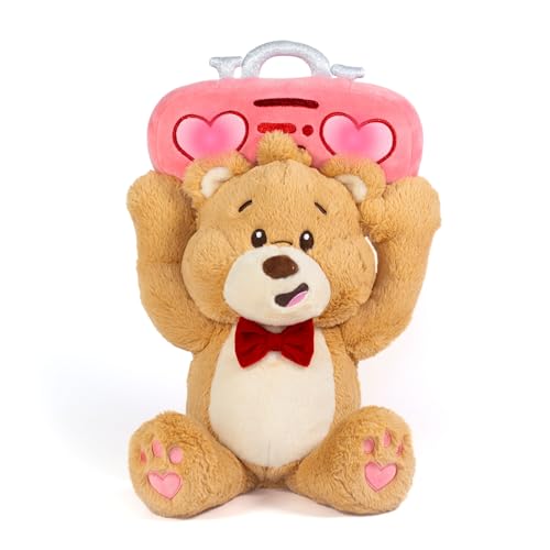 Cuddle Barn Valentines Toy Bear Be Mine Beary Animated Plush Teddy Dances to Song You Cant Hurry Love Boombox Lights Up Cute Romantic Valentine Stuffed Animal Gift for Kids and Adults 13 inches - Image 1