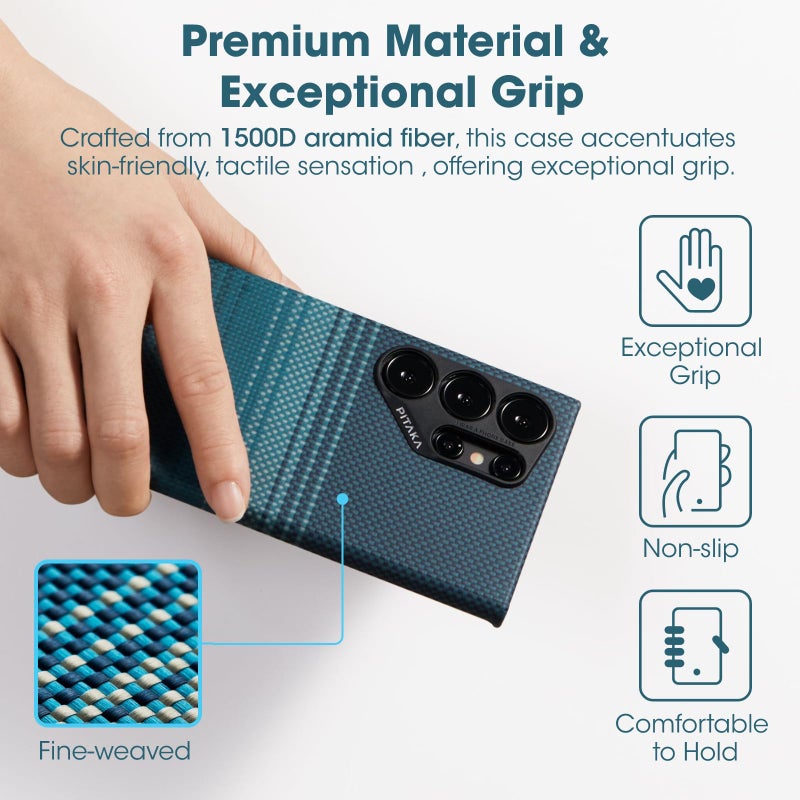 PITAKA غطاء بيتاكا لهاتف سامسونج جالاكسي S24 ألترا، 6.8 بوصة، متوافق مع ماج سيف، غطاء نحيف وخفيف لهاتف سامسونج جالاكسي S24 ألترا، مصنوع من ألياف الأراميد 1500D [غطاء ماجEZ 4 - شروق القمر] - Image 2