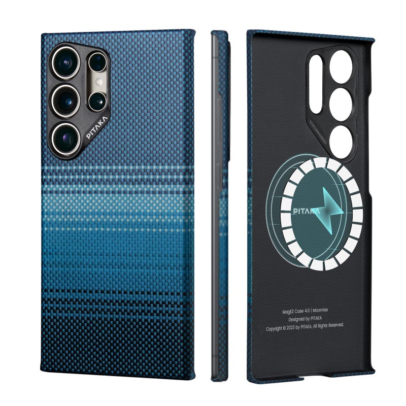 PITAKA غطاء بيتاكا لهاتف سامسونج جالاكسي S24 ألترا، 6.8 بوصة، متوافق مع ماج سيف، غطاء نحيف وخفيف لهاتف سامسونج جالاكسي S24 ألترا، مصنوع من ألياف الأراميد 1500D [غطاء ماجEZ 4 - شروق القمر] - Image 1