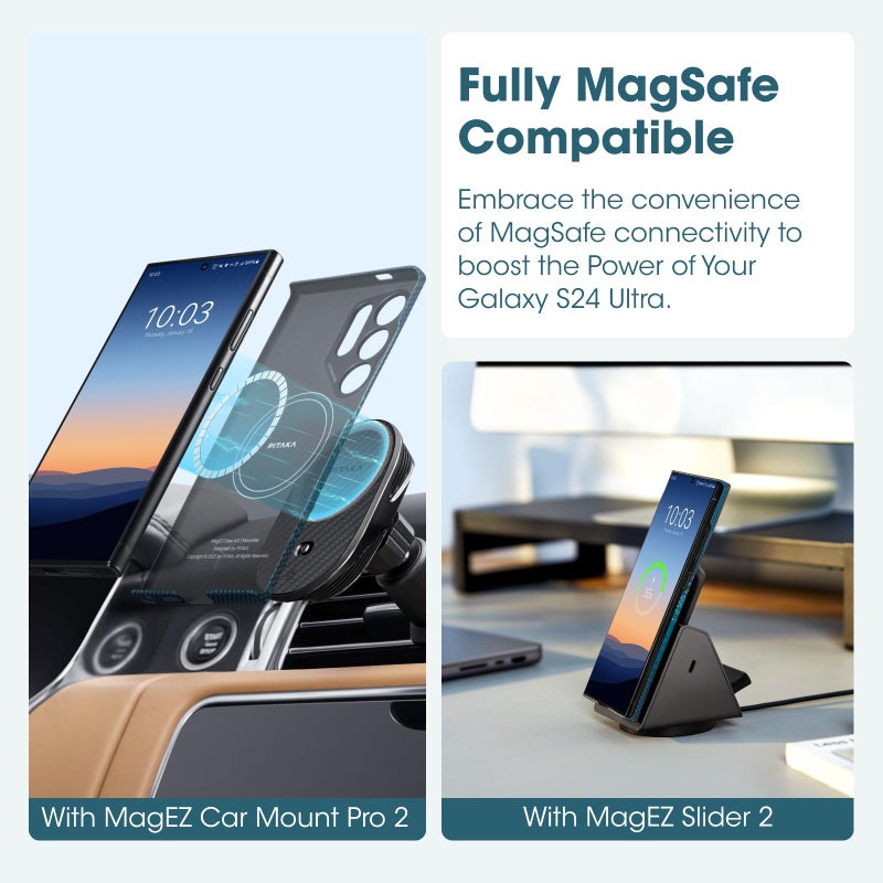 PITAKA غطاء بيتاكا لهاتف سامسونج جالاكسي S24 ألترا، 6.8 بوصة، متوافق مع ماج سيف، غطاء نحيف وخفيف لهاتف سامسونج جالاكسي S24 ألترا، مصنوع من ألياف الأراميد 1500D [غطاء ماجEZ 4 - شروق القمر] - Image 5