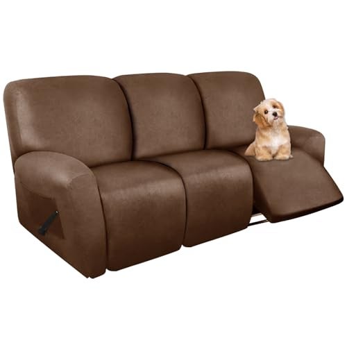 molasofa Recliner Sofa Covers - Leather Like Recliner Sofa 3 Seater Recliner Couch Covers for 3 Cushion Couch 8 Pieces Washable Stretch Reclining Sofa Slipcovers (Brown) - Image 1