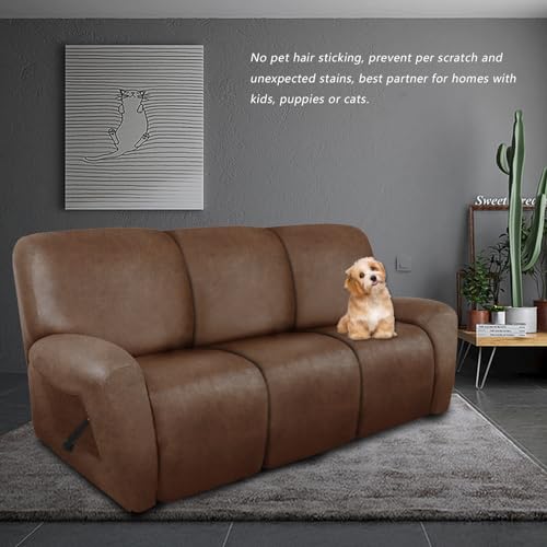 molasofa Recliner Sofa Covers - Leather Like Recliner Sofa 3 Seater Recliner Couch Covers for 3 Cushion Couch 8 Pieces Washable Stretch Reclining Sofa Slipcovers (Brown) - Image 2