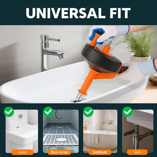 musbus 50 FT Drain Snake Hair Drain Clog Remover, Manual Or Powered, Plumbing Snake With Drill Adapte,Unclog Sink Drain Tool, Drain Auger for Toilet、Shower、Kitchen、Sink, No Auto Retract Or Feed, Orange - Image 3