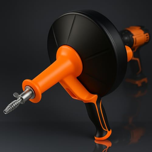 musbus 50 FT Drain Snake Hair Drain Clog Remover, Manual Or Powered, Plumbing Snake With Drill Adapte,Unclog Sink Drain Tool, Drain Auger for Toilet、Shower、Kitchen、Sink, No Auto Retract Or Feed, Orange - Image 1