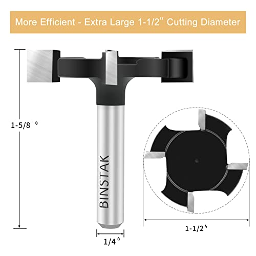 BINSTAK CNC Spoilboard Surfacing Router Bit 1/4 Inch Shank, Extra Large 1-1/2 Inch Cutting Diameter, Slab Flattening Router Bit Planing Bit Wood Planing Bit Dado Planer Bit(Carbide-4 Wings) - Image 2