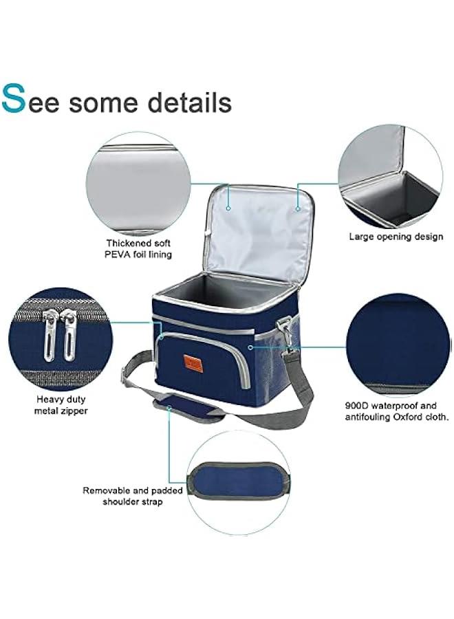 Lunch Bag for Women Men Large Insulated Reusable Lunch Box with Shoulder Strap for Work Picnic Travel Lunch Container Dark Blue15L  - Image 2