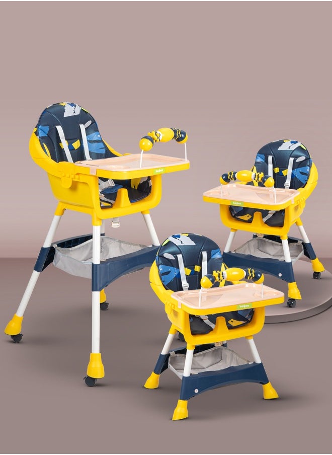 BAYBEE - Baybee 3 in 1 Auro Baby High Chair for Kids Feeding with 3 Height Adjustable & Basket, Booster Seat with Food Tray, Toy Bar & Safety Belt  Kids High Chair for Baby 6 Months to 4 Years Boy Girl (Blue) - Image 1