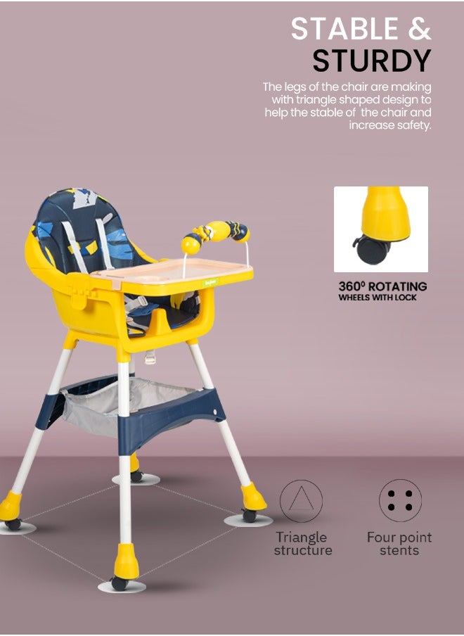 BAYBEE - Baybee 3 in 1 Auro Baby High Chair for Kids Feeding with 3 Height Adjustable & Basket, Booster Seat with Food Tray, Toy Bar & Safety Belt  Kids High Chair for Baby 6 Months to 4 Years Boy Girl (Blue) - Image 1