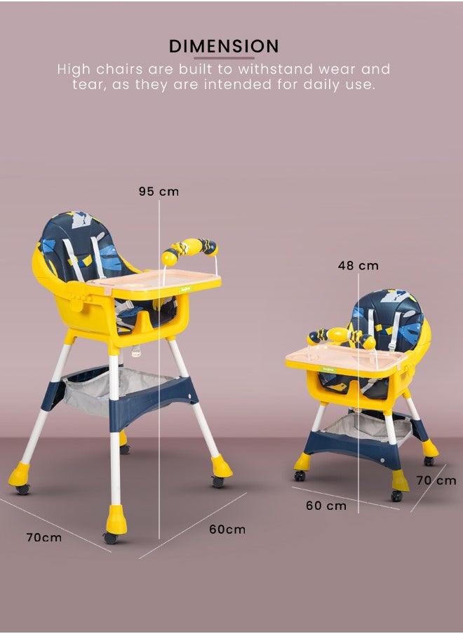 BAYBEE - Baybee 3 in 1 Auro Baby High Chair for Kids Feeding with 3 Height Adjustable & Basket, Booster Seat with Food Tray, Toy Bar & Safety Belt  Kids High Chair for Baby 6 Months to 4 Years Boy Girl (Blue) - Image 1