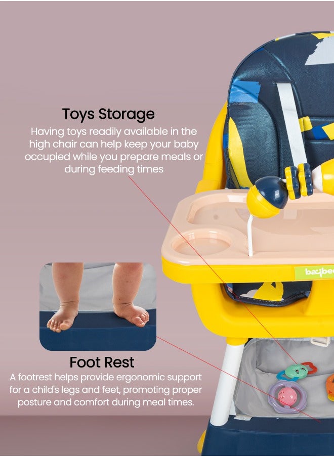 BAYBEE - Baybee 3 in 1 Auro Baby High Chair for Kids Feeding with 3 Height Adjustable & Basket, Booster Seat with Food Tray, Toy Bar & Safety Belt  Kids High Chair for Baby 6 Months to 4 Years Boy Girl (Blue) - Image 1