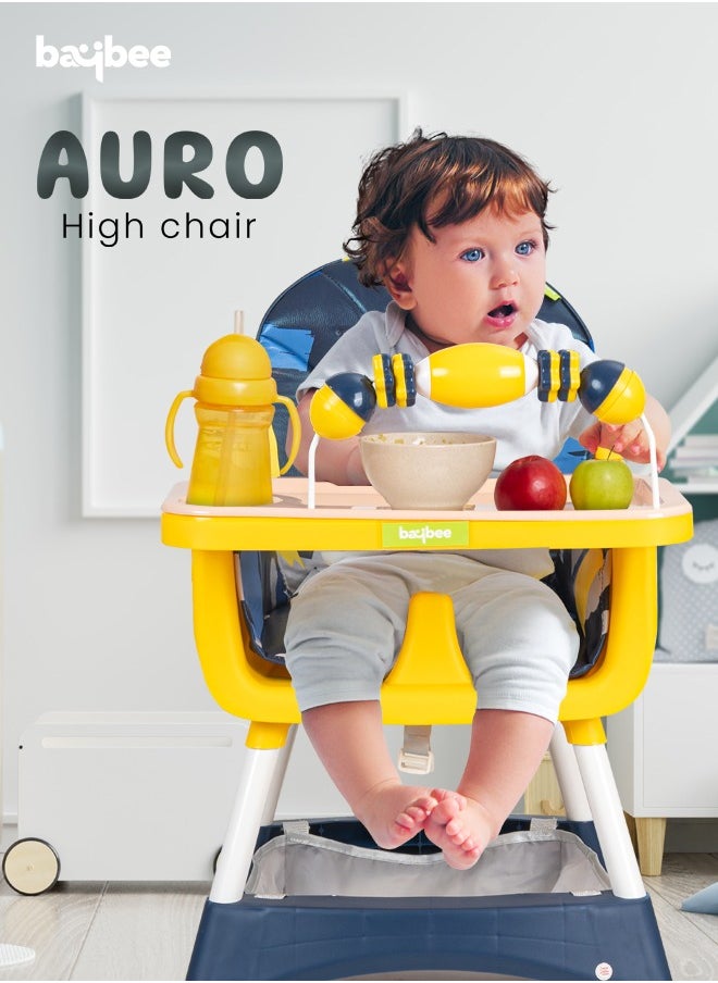 BAYBEE - Baybee 3 in 1 Auro Baby High Chair for Kids Feeding with 3 Height Adjustable & Basket, Booster Seat with Food Tray, Toy Bar & Safety Belt  Kids High Chair for Baby 6 Months to 4 Years Boy Girl (Blue) - Image 1