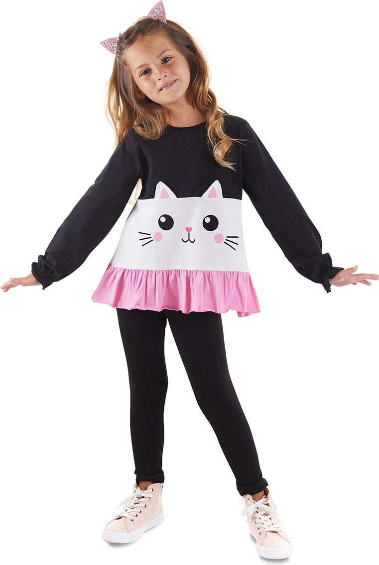 Denokids Frilly White Cat Girl T-Shirt Tights Set  - Image 1