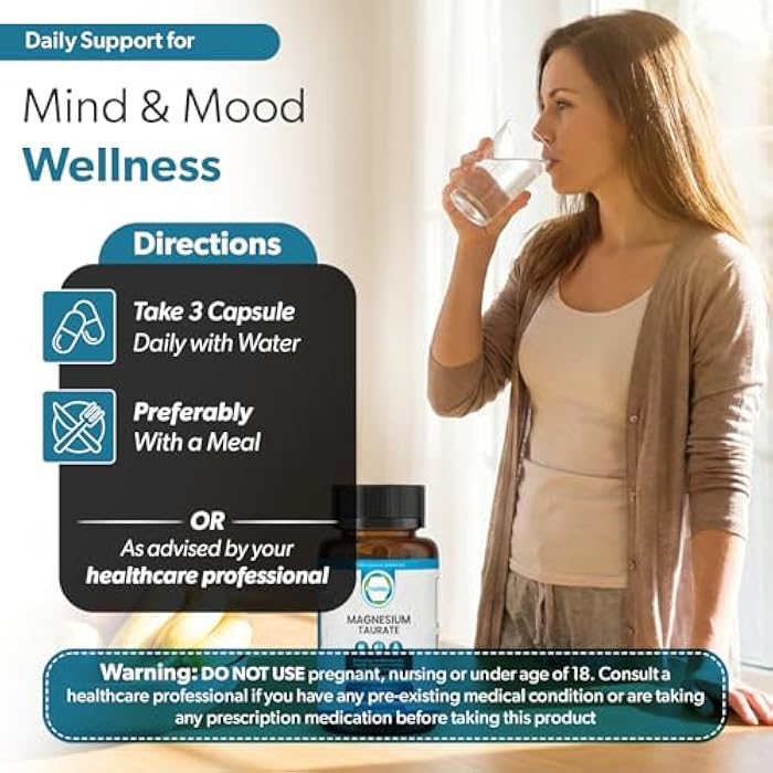 TRUEMED Natural Magnesium Taurate 1500mg – Magnesium Taurate Supplement for Heart Health, Sleep Relaxation, Blood Pressure Balance & Energy Boost with High Absorption - Made in USA, 60 Capsules - Image 4