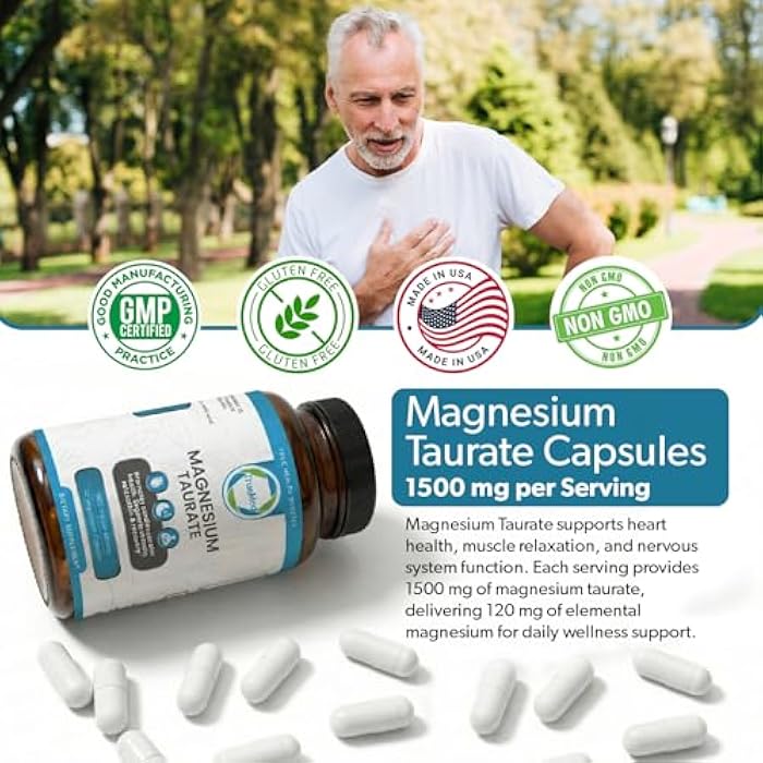 TRUEMED Natural Magnesium Taurate 1500mg – Magnesium Taurate Supplement for Heart Health, Sleep Relaxation, Blood Pressure Balance & Energy Boost with High Absorption - Made in USA, 60 Capsules - Image 5