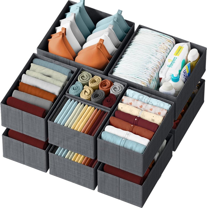 NEATERIZE Drawer Organizer Set of 12 Dark Grey - Nursery, Bedroom, Closet Organizer & Storage - Image 1
