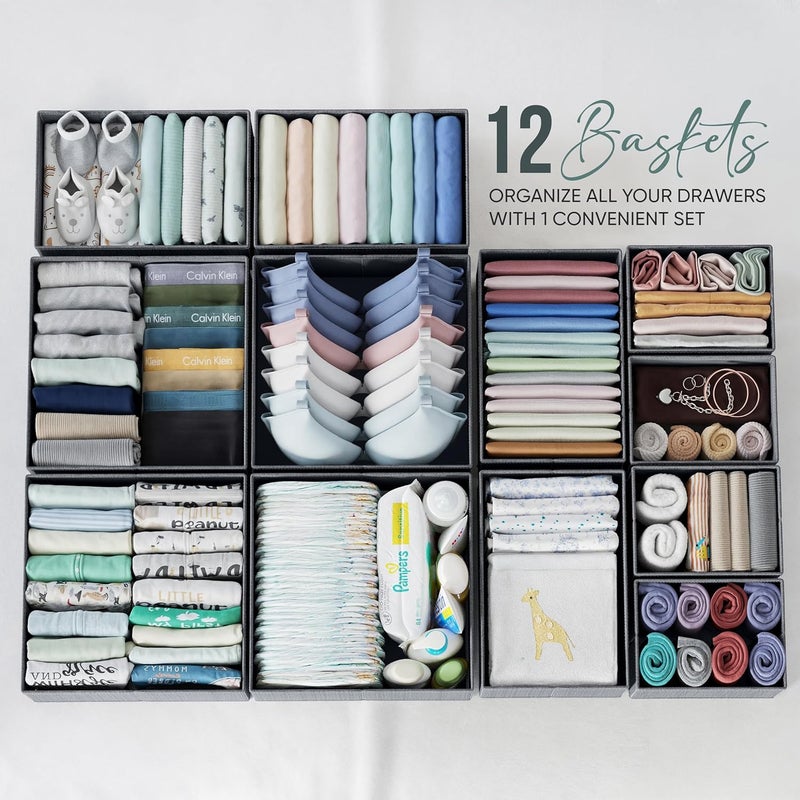 NEATERIZE Drawer Organizer Set of 12 Dark Grey - Nursery, Bedroom, Closet Organizer & Storage - Image 3