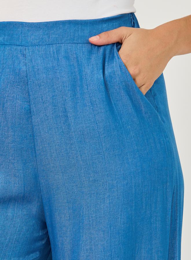 Styli Embroidered Denim Look Wide Leg Pants with Scalloped Hem  - Image 3