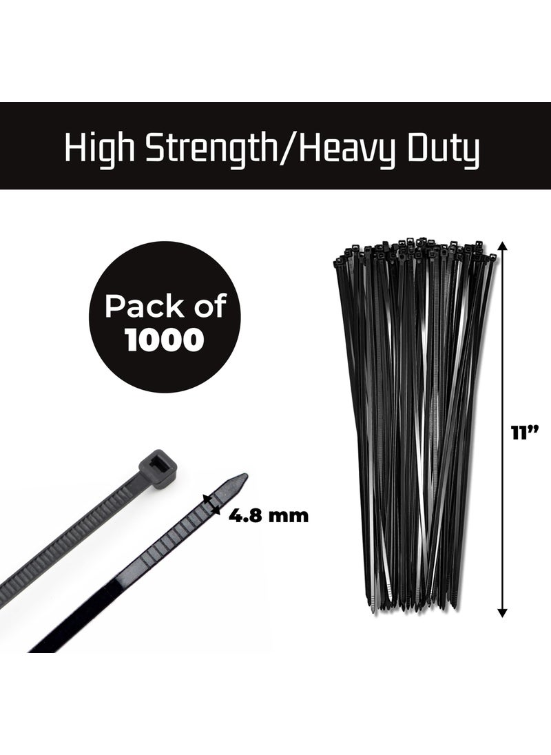 Bolt Dropper Bolt Dropper 11-Inch Black Cable Ties, 1000 Pack, 50 lbs Tensile Strength - Heavy Duty Zip Ties, Self-Locking Nylon Tie Wraps for Indoor and Outdoor Cable Management (Black)  - Image 3
