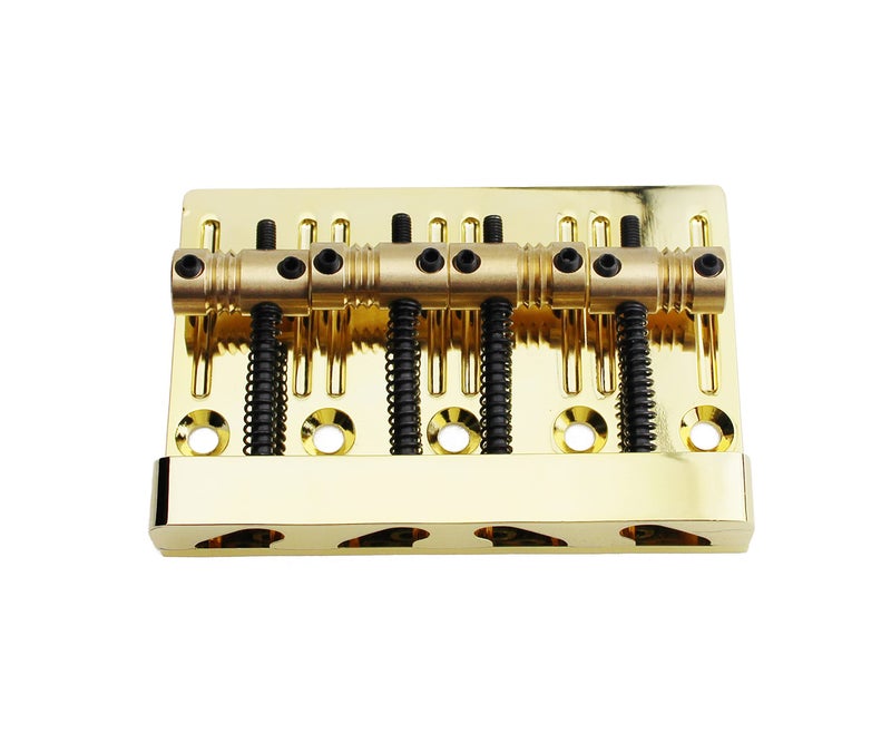 Guyker 4 String High Mass Bass Bridge with Vintage CNC Machined Brass Saddles Tailpiece Replacement for Jazz Electric Bass GB403 golden