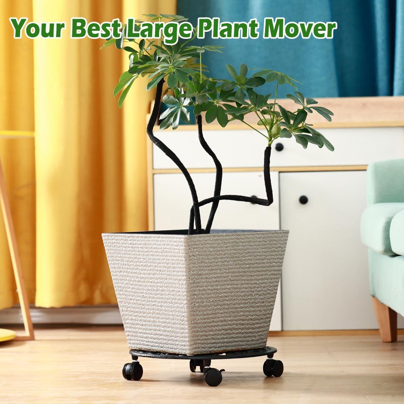 Planterhoma 14 Inch Rolling Plant Stand with Wheels Metal Plant Caddy with Wheels Heavy Duty Round Plant Stand Indoor Iron Plants Rollers for Plants, Retro Green Plant Dolly 1 Pack - Image 5