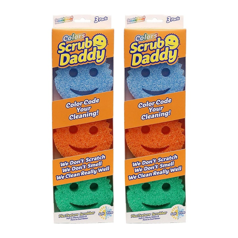 Scrub Daddy Colors - Kitchen Sponge Variety Pack - Scratch-Free Multipurpose Dish Sponges - BPA Free & Made with Polymer Foam - Stain & Odor Resistant (3 Count  2 Pack) - Image 1