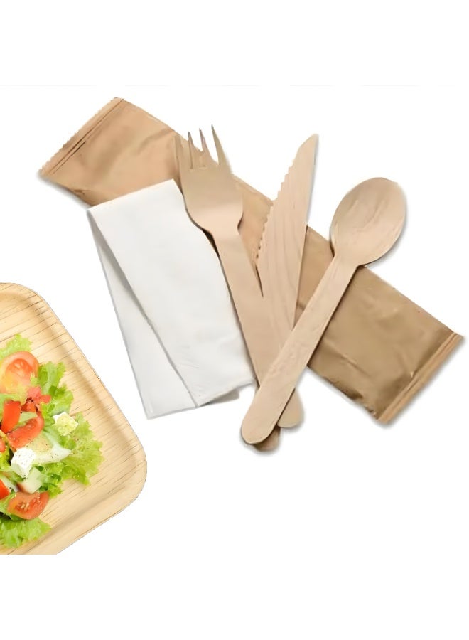 CMGTYYD. مجموعة أدوات مائدة خشبية 200 قطعة | ملاعق من الخيزران القابلة للتحلل البيولوجي والصديقة للبيئة للاستخدام في النزهات والحفلات وحفلات الزفاف | مجموعة أدوات مائدة قابلة للتحلل - 50 شوكة، 50 سكين، 50 ملعقة، 50 منديل - Image 1