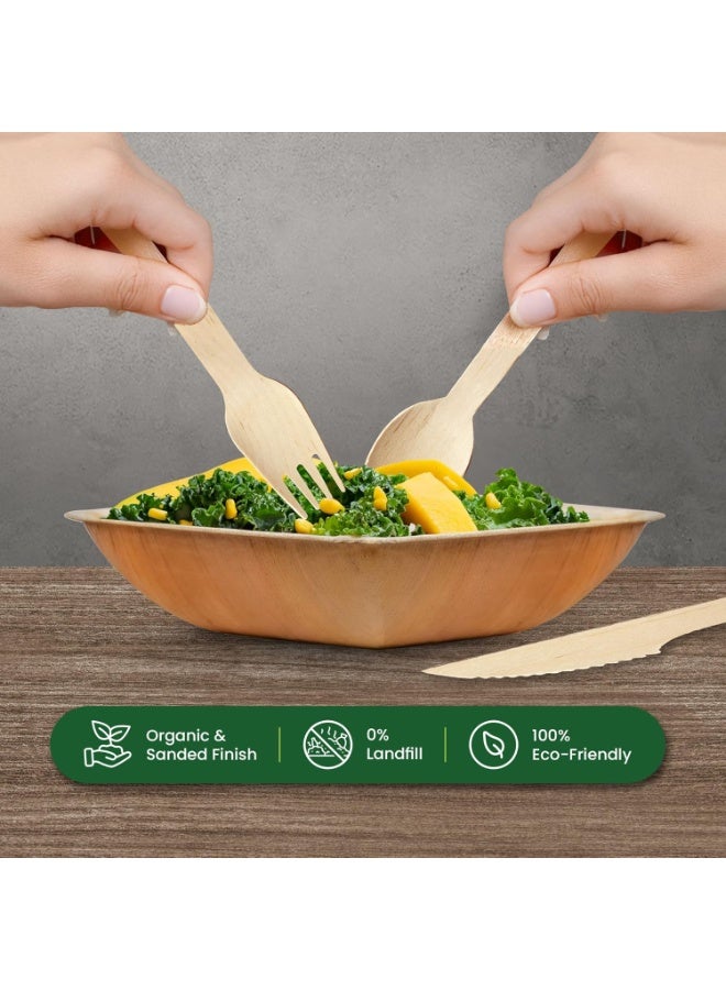 CMGTYYD. مجموعة أدوات مائدة خشبية 200 قطعة | ملاعق من الخيزران القابلة للتحلل البيولوجي والصديقة للبيئة للاستخدام في النزهات والحفلات وحفلات الزفاف | مجموعة أدوات مائدة قابلة للتحلل - 50 شوكة، 50 سكين، 50 ملعقة، 50 منديل - Image 3