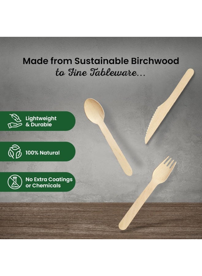 CMGTYYD. مجموعة أدوات مائدة خشبية 200 قطعة | ملاعق من الخيزران القابلة للتحلل البيولوجي والصديقة للبيئة للاستخدام في النزهات والحفلات وحفلات الزفاف | مجموعة أدوات مائدة قابلة للتحلل - 50 شوكة، 50 سكين، 50 ملعقة، 50 منديل - Image 4