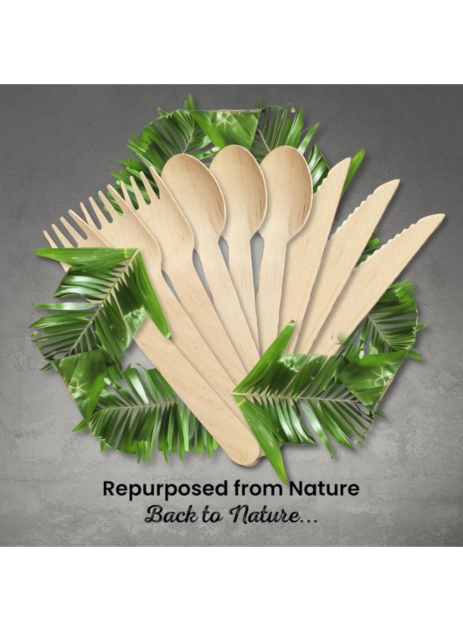 CMGTYYD. مجموعة أدوات مائدة خشبية 200 قطعة | ملاعق من الخيزران القابلة للتحلل البيولوجي والصديقة للبيئة للاستخدام في النزهات والحفلات وحفلات الزفاف | مجموعة أدوات مائدة قابلة للتحلل - 50 شوكة، 50 سكين، 50 ملعقة، 50 منديل - Image 5