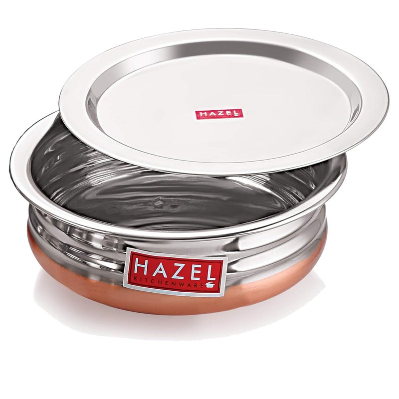 HAZEL Copper Bottom Urli Handi Set with Lid Cover| Stainless Steel Cookware Set | Serving Cooking Tope Bowl for Kitchen | Copper Bottom Vessels for Cooking, 4 Piece - Image 4