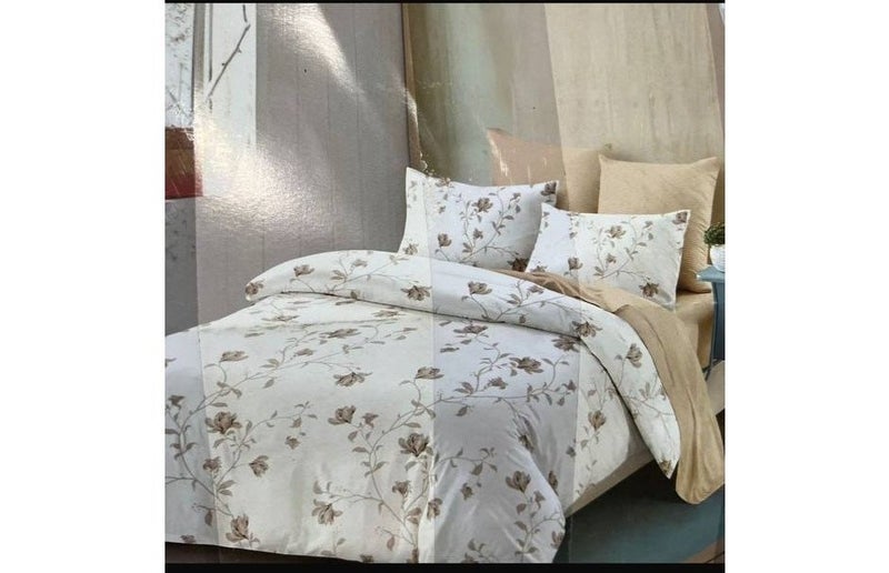 طقم مفروشات فاخر بحجم كينج مكون من 6 قطع - تصميم بسيط، غطاء لحاف 220×240 سم مع شرشف مطاطي و4 أغطية وسائد