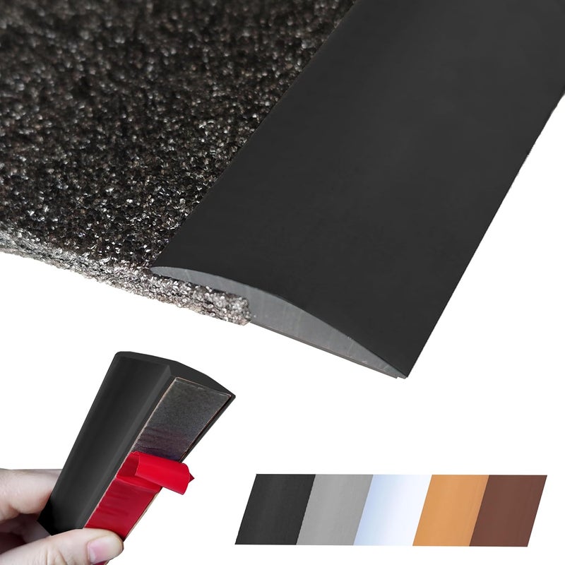 Maxiroc Floor Transition Strip Self Adhesive Carpet Wood Tile Vinyl Flooring Laminate Transition Cover Edge Trim Gap Doorway Threshold for Uneven Floors Heights Within 5 mm (Black, 40 inches) - Image 1