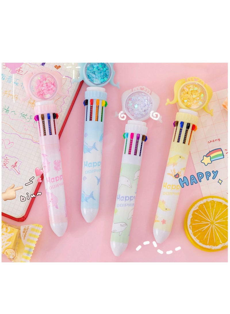 SYOSI Porous Point Pens 10 in 1 Multicolor Ballpoint Pen 4 Pcs Retractable Ballpoint Pens for Office School Supplies Students Children Gift Cartoon Creative Polychrome Pen Mermaid Series Ten Color Pen - Image 5
