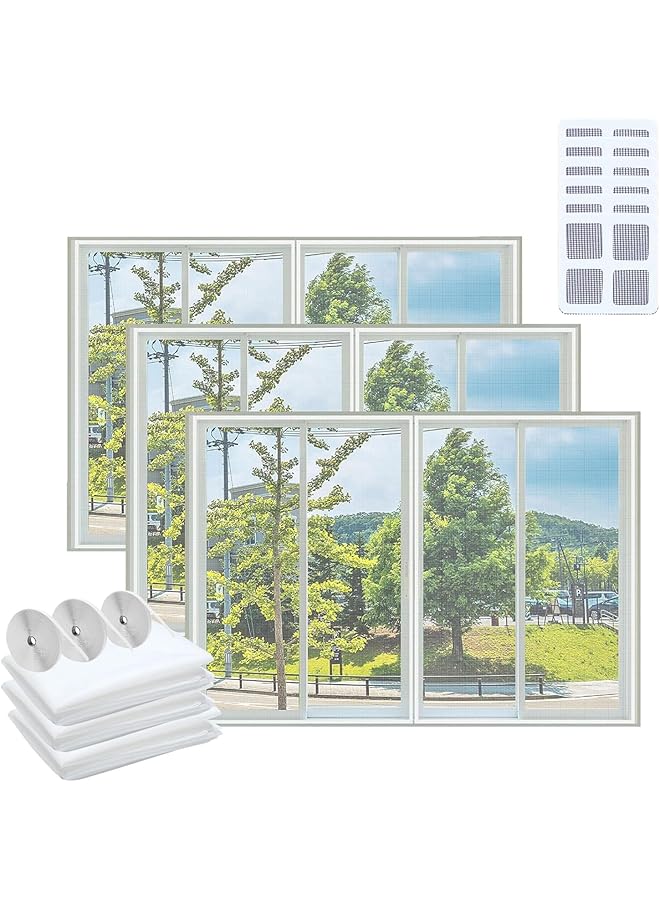 The Bros Mosquito Net for Windows, 3 Pack Washable Mesh & 6 PCS Screen Mesh Repair Patch, Universal DIY Self-Adhesive Window Screen Netting - Image 1