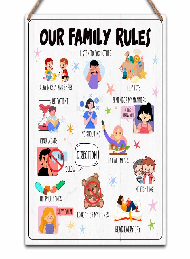 Beshoul قواعد المنزل - لوحة خشبية جاهزة للتعليق لقواعد العائلة - ديكور جداري منزلي - ديكورات لغرفة اللعب، غرفة نوم الأطفال، غرفة المعيشة - B01 - Image 1
