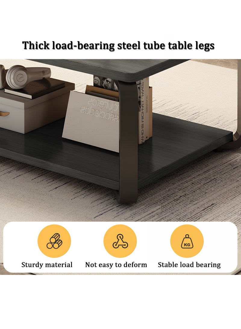 Taimi Wooden Coffee Table Modern Design with Double Layer Storage Space and Metal Legs, Table for Living Room and Office 100x50x43cm - Grey - Image 5