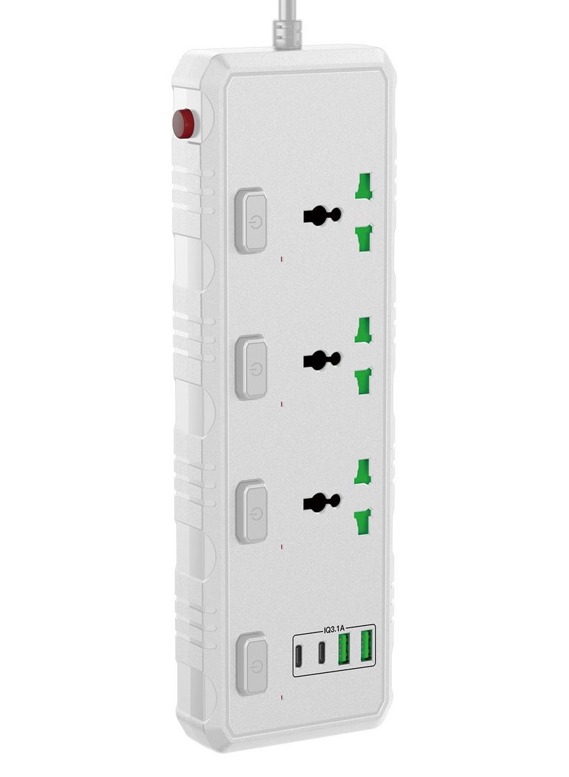 GULFLINK Power Extension Cord 2 Meter Cable With 3 Power Socket 2 USB 2 PD Power Strip White - Image 1