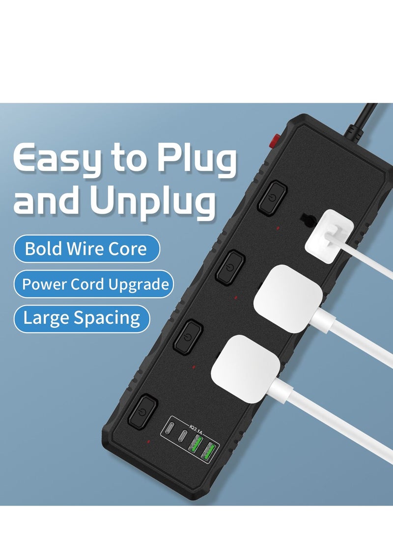 GULFLINK Power Extension Cord 2 Meter Cable With 3 Power Socket 2 USB 2 PD Power Strip White - Image 4