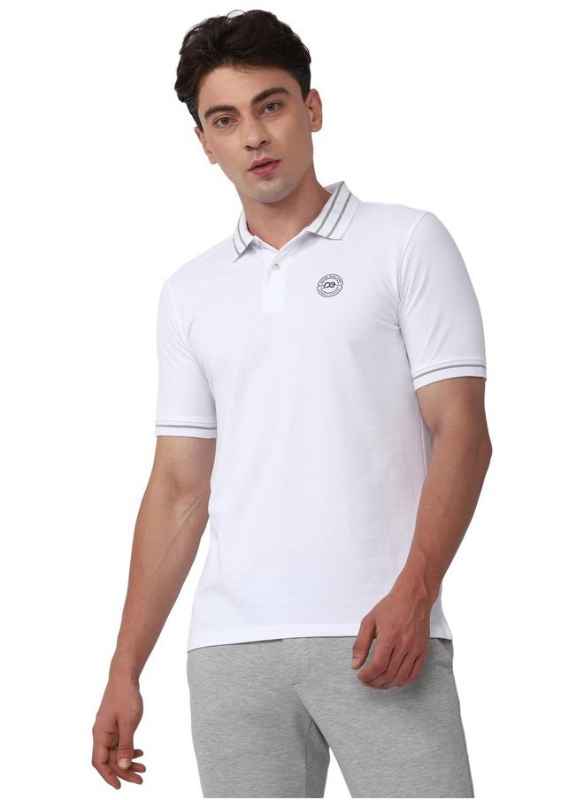 Peter England Peter England Men's Regular Fit Branded Insignia Half Sleeve Polo T-Shirt | Cotton Rich | Premium Pique Weave White  - Image 1