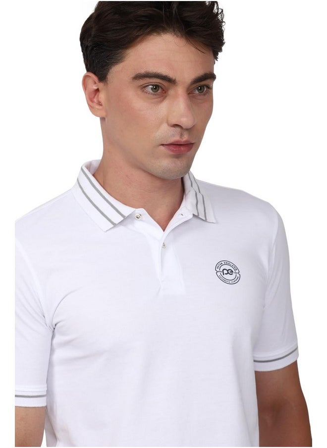 Peter England Peter England Men's Regular Fit Branded Insignia Half Sleeve Polo T-Shirt | Cotton Rich | Premium Pique Weave White  - Image 3